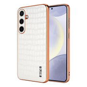 For Samsung Galaxy S25 5G AZNS Electroplated Frame Crocodile Texture Full Coverage Phone Case(White)