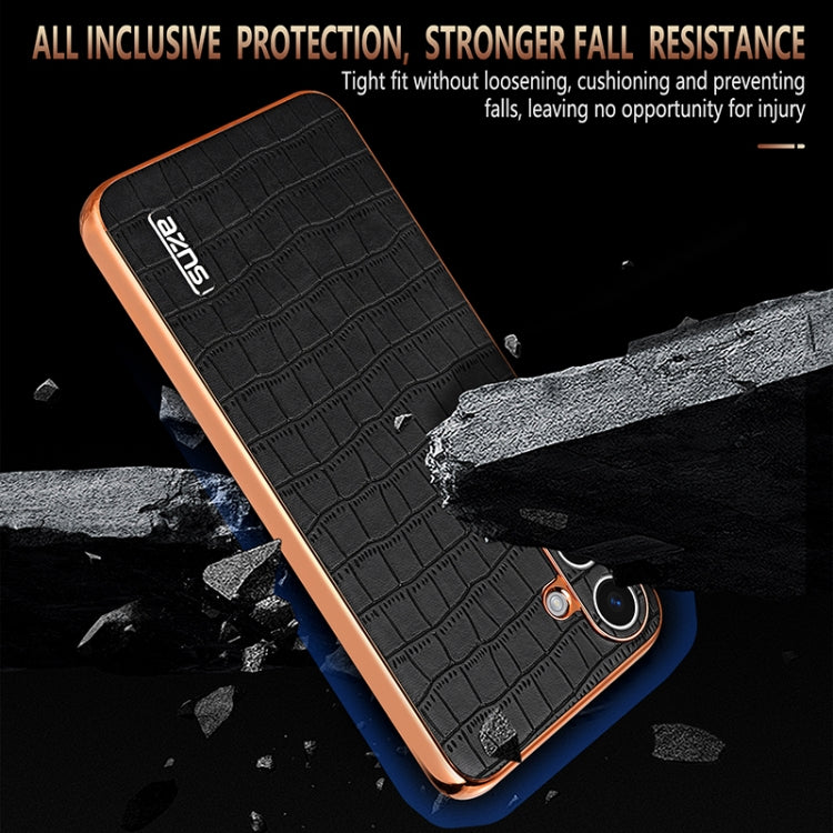 For Samsung Galaxy S25+ 5G AZNS Electroplated Frame Crocodile Texture Full Coverage Phone Case(Brown)