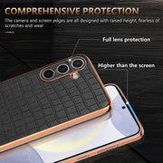 For Samsung Galaxy S25+ 5G AZNS Electroplated Frame Crocodile Texture Full Coverage Phone Case(Brown)