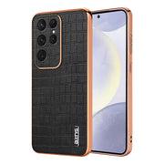 For Samsung Galaxy S25 Ultra 5G AZNS Electroplated Frame Crocodile Texture Full Coverage Phone Case(Black)