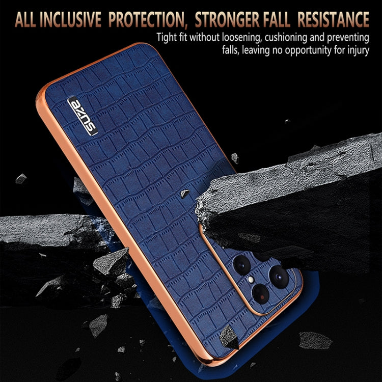 For Samsung Galaxy S25 Ultra 5G AZNS Electroplated Frame Crocodile Texture Full Coverage Phone Case(Black)