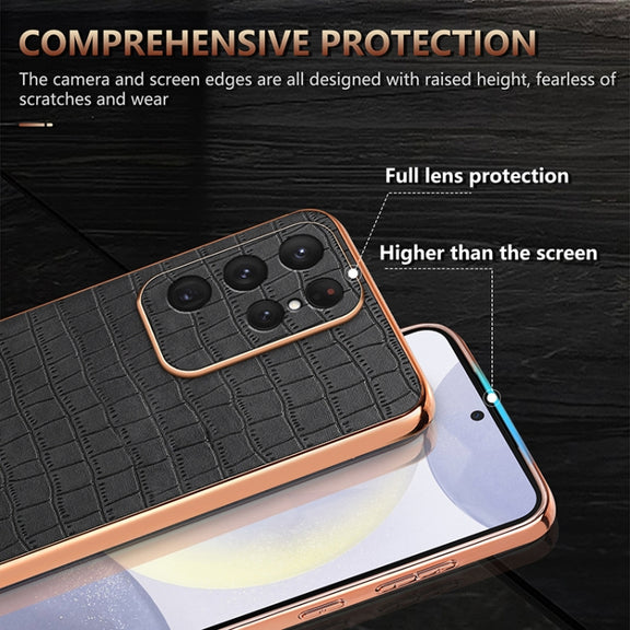 For Samsung Galaxy S25 Ultra 5G AZNS Electroplated Frame Crocodile Texture Full Coverage Phone Case(Black)