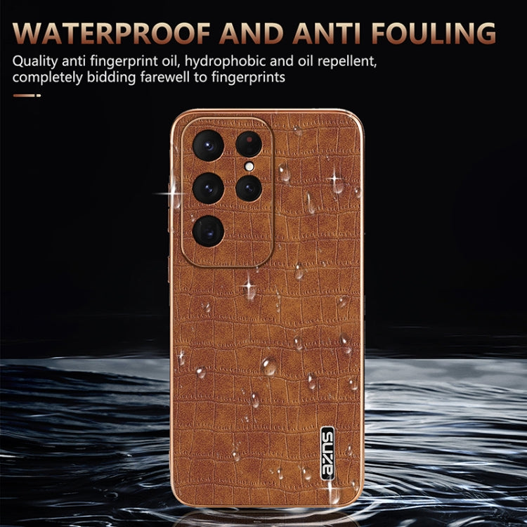 For Samsung Galaxy S25 Ultra 5G AZNS Electroplated Frame Crocodile Texture Full Coverage Phone Case(Black)