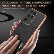 For Samsung Galaxy S25 Ultra 5G AZNS Electroplated Frame Crocodile Texture Full Coverage Phone Case(Black)