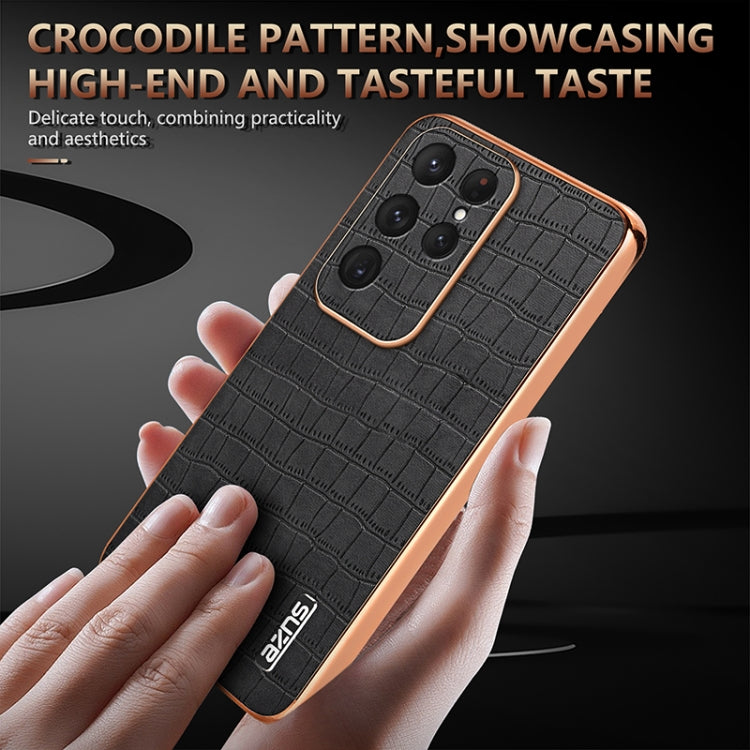 For Samsung Galaxy S25 Ultra 5G AZNS Electroplated Frame Crocodile Texture Full Coverage Phone Case(Black)