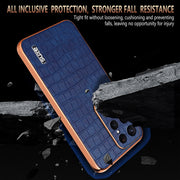 For Samsung Galaxy S25 Ultra 5G AZNS Electroplated Frame Crocodile Texture Full Coverage Phone Case(Blue)