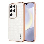 For Samsung Galaxy S25 Ultra 5G AZNS Electroplated Frame Crocodile Texture Full Coverage Phone Case(White)