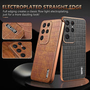 For Samsung Galaxy S25 Ultra 5G AZNS Electroplated Frame Crocodile Texture Full Coverage Phone Case(White)