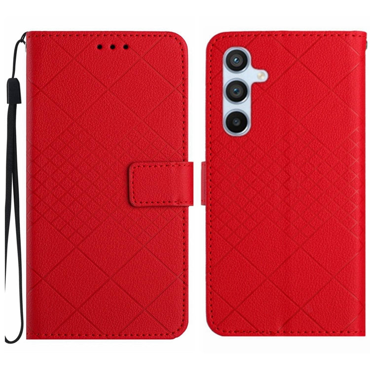 For Samsung Galaxy S25 5G Rhombic Grid Texture Leather Phone Case(Red)