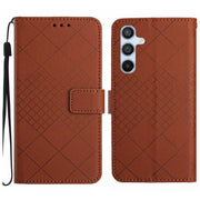 For Samsung Galaxy S25 5G Rhombic Grid Texture Leather Phone Case(Brown)