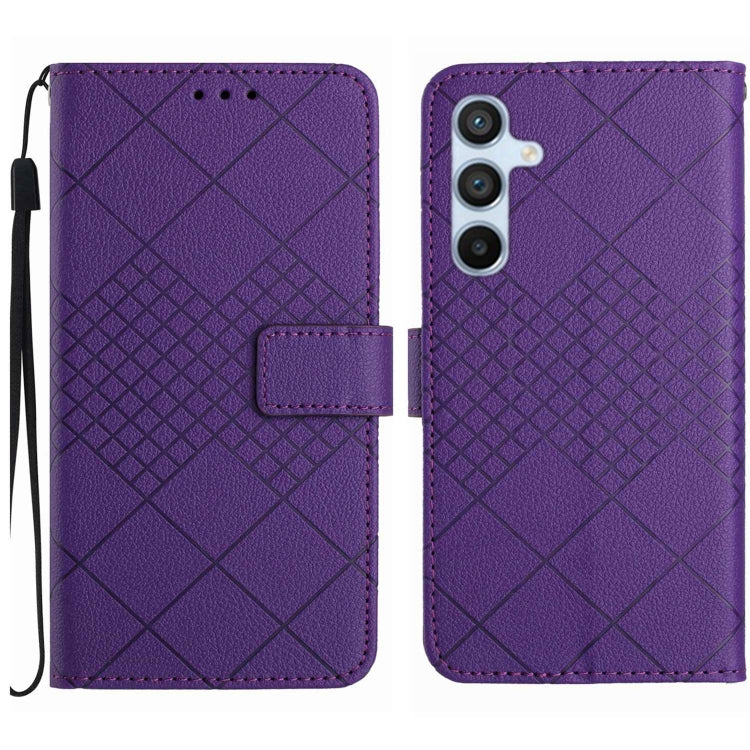 For Samsung Galaxy S25+ 5G Rhombic Grid Texture Leather Phone Case(Purple)