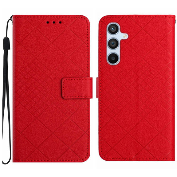 For Samsung Galaxy S25+ 5G Rhombic Grid Texture Leather Phone Case(Red)
