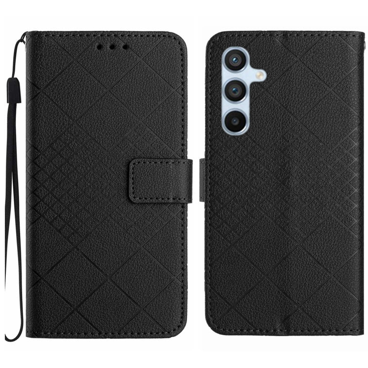For Samsung Galaxy S25+ 5G Rhombic Grid Texture Leather Phone Case(Black)