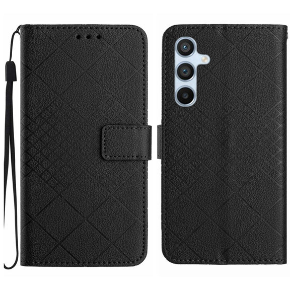 For Samsung Galaxy S25+ 5G Rhombic Grid Texture Leather Phone Case(Black)
