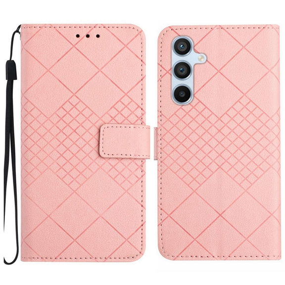 For Samsung Galaxy S25+ 5G Rhombic Grid Texture Leather Phone Case(Pink)