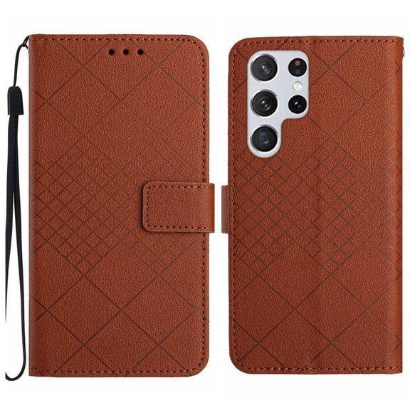For Samsung Galaxy S25 Ultra 5G Rhombic Grid Texture Leather Phone Case(Brown)