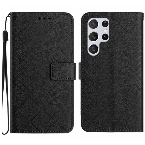 For Samsung Galaxy S25 Ultra 5G Rhombic Grid Texture Leather Phone Case(Black)