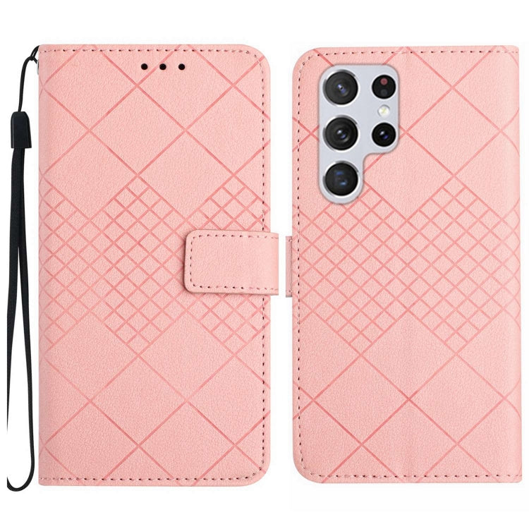 For Samsung Galaxy S25 Ultra 5G Rhombic Grid Texture Leather Phone Case(Pink)