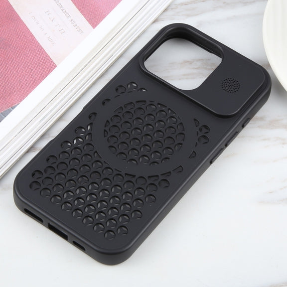 For iPhone 16 Pro Max Pure Color Honeycomb Aromatherapy MagSafe Phone Case(Black)