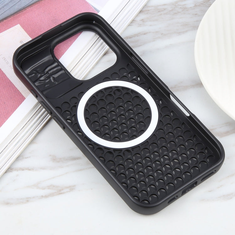 For iPhone 16 Pro Max Pure Color Honeycomb Aromatherapy MagSafe Phone Case(Black)