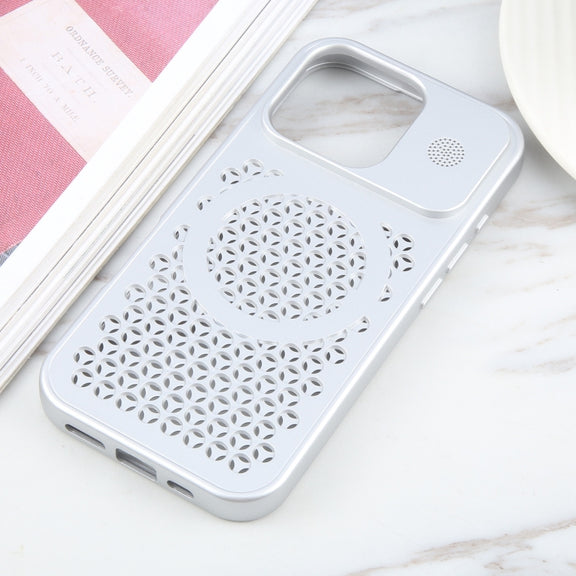 For iPhone 16 Pro Pure Color Honeycomb Aromatherapy MagSafe Phone Case(Silver)