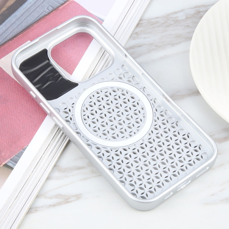For iPhone 16 Pro Pure Color Honeycomb Aromatherapy MagSafe Phone Case(Silver)