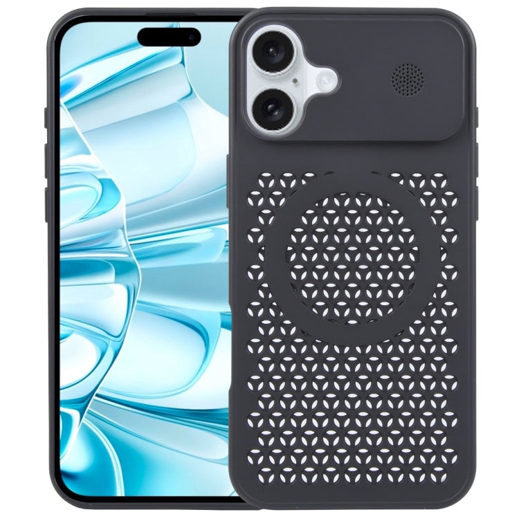 For iPhone 16 Plus Pure Color Honeycomb Aromatherapy MagSafe Phone Case(Black)