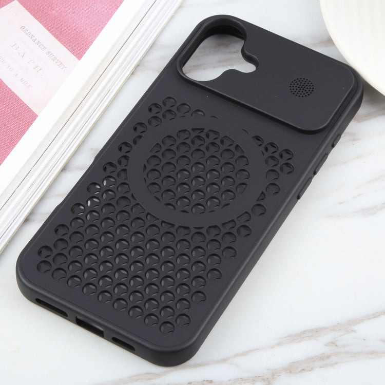 For iPhone 16 Pure Color Honeycomb Aromatherapy MagSafe Phone Case(Black)