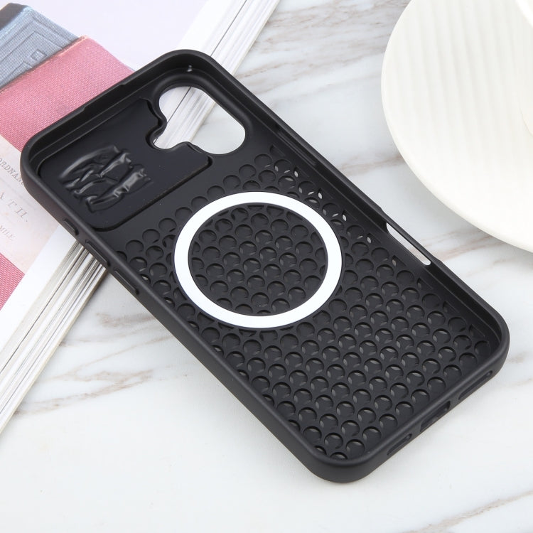 For iPhone 16 Pure Color Honeycomb Aromatherapy MagSafe Phone Case(Black)