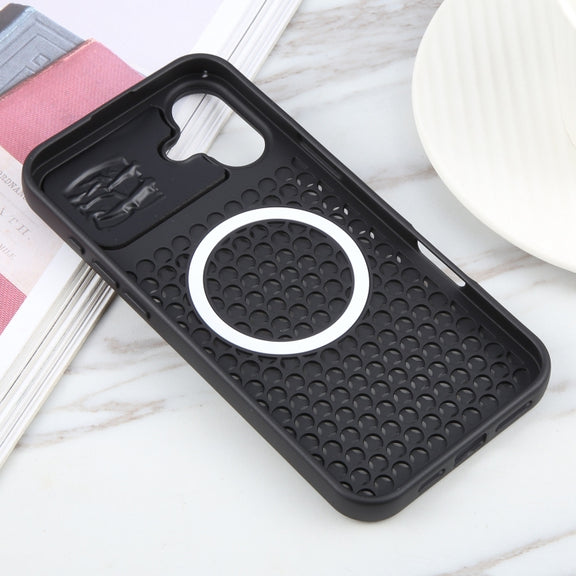 For iPhone 16 Pure Color Honeycomb Aromatherapy MagSafe Phone Case(Black)