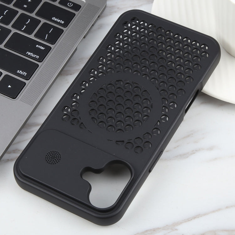 For iPhone 16 Pure Color Honeycomb Aromatherapy MagSafe Phone Case(Black)