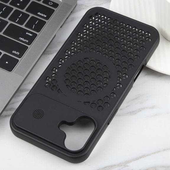 For iPhone 16 Pure Color Honeycomb Aromatherapy MagSafe Phone Case(Black)