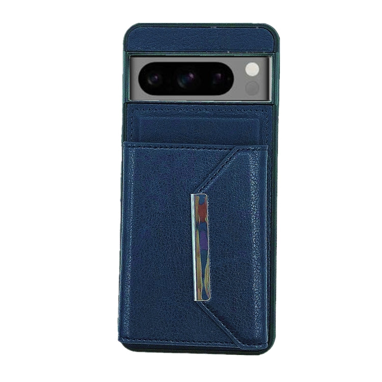 For Google Pixel 9 / 9 Pro Solid Color Metal Buckle Card Slots Bag Phone Case(Blue)