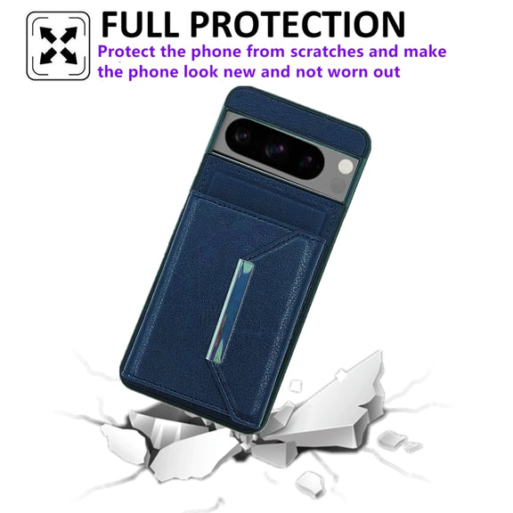 For Google Pixel 9 / 9 Pro Solid Color Metal Buckle Card Slots Bag Phone Case(Blue)