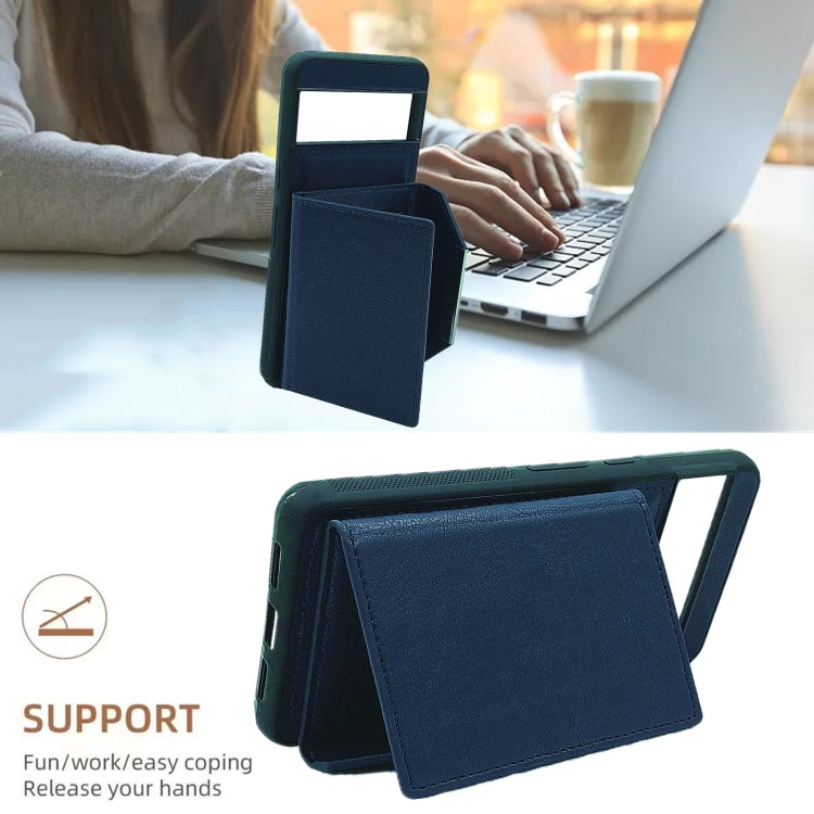 For Google Pixel 9 / 9 Pro Solid Color Metal Buckle Card Slots Bag Phone Case(Blue)