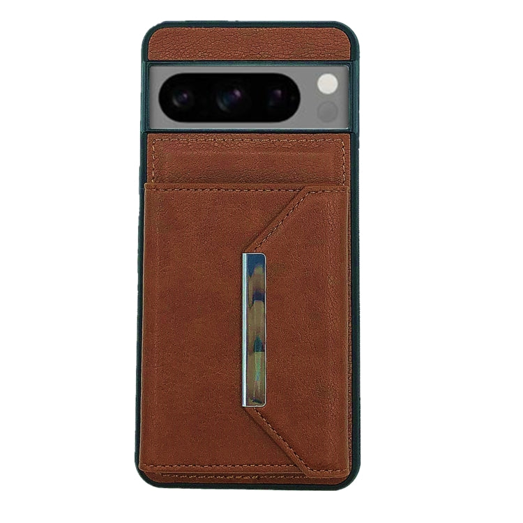 For Google Pixel 9 / 9 Pro Solid Color Metal Buckle Card Slots Bag Phone Case(Brown)