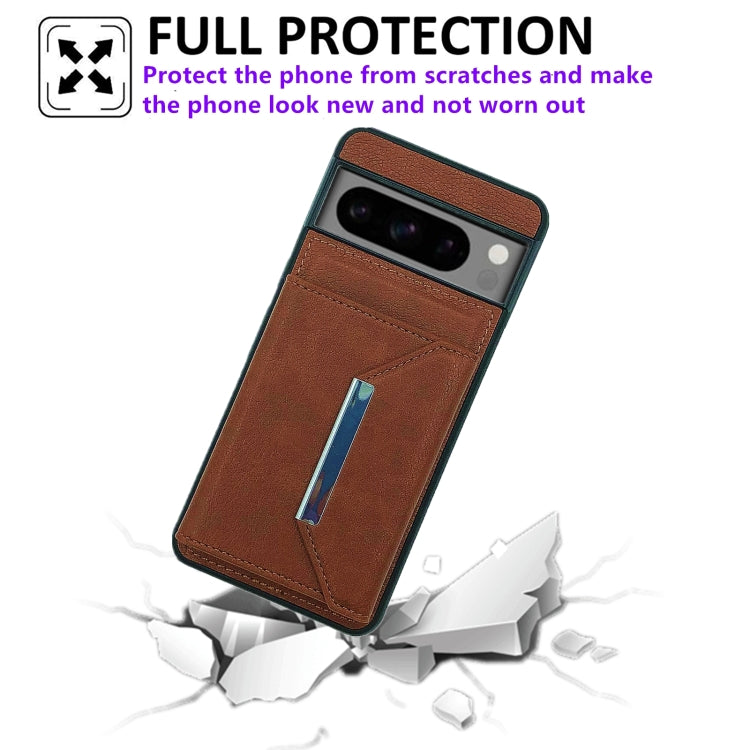 For Google Pixel 9 / 9 Pro Solid Color Metal Buckle Card Slots Bag Phone Case(Brown)