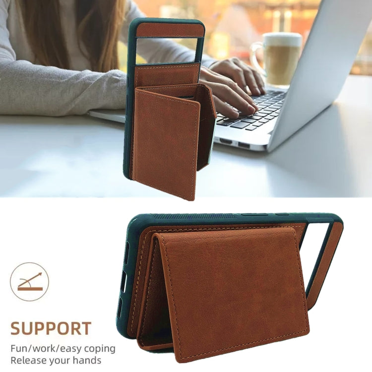 For Google Pixel 9 / 9 Pro Solid Color Metal Buckle Card Slots Bag Phone Case(Brown)