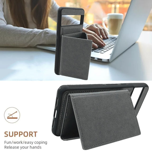 For Google Pixel 9 / 9 Pro Solid Color Metal Buckle Card Slots Bag Phone Case(Grey)