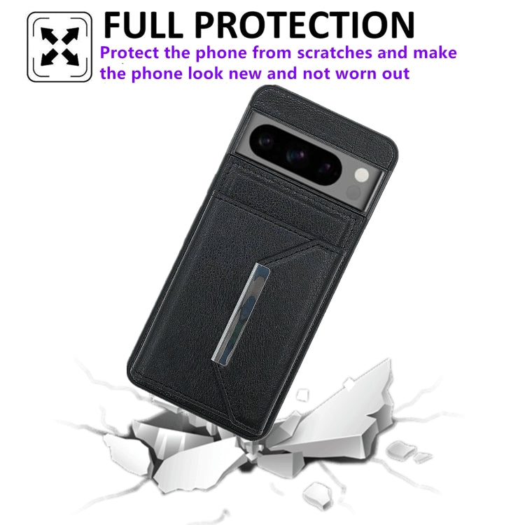 For Google Pixel 9 / 9 Pro Solid Color Metal Buckle Card Slots Bag Phone Case(Black)