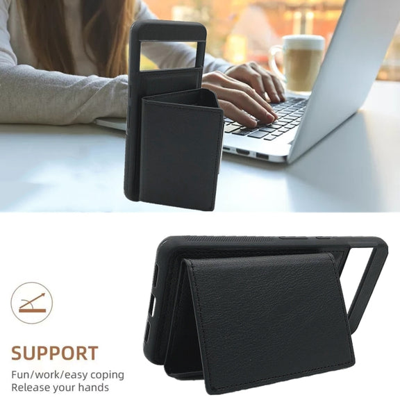 For Google Pixel 9 / 9 Pro Solid Color Metal Buckle Card Slots Bag Phone Case(Black)