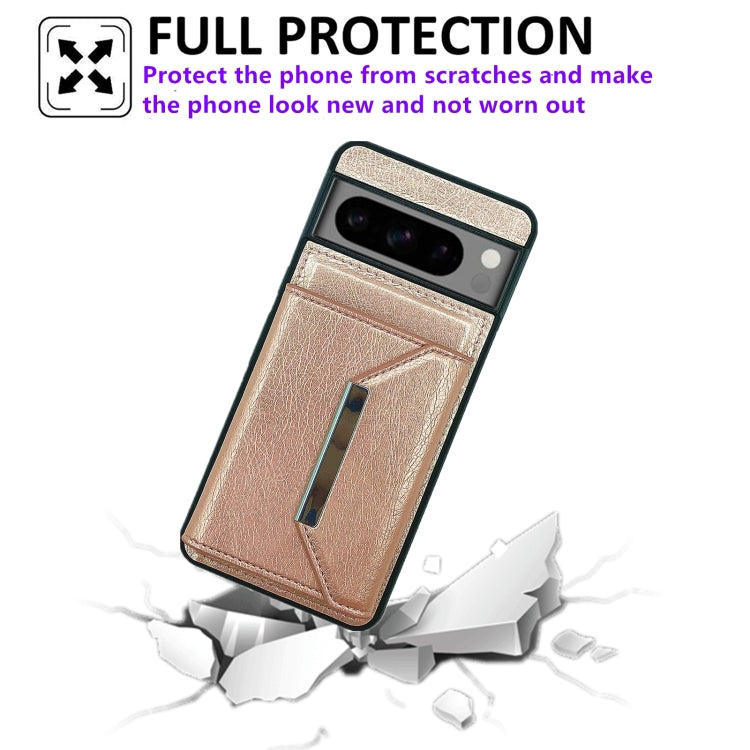 For Google Pixel 9 / 9 Pro Solid Color Metal Buckle Card Slots Bag Phone Case(Rose Gold)