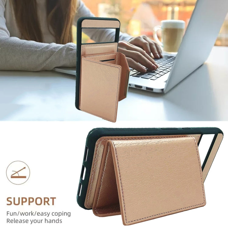 For Google Pixel 9 / 9 Pro Solid Color Metal Buckle Card Slots Bag Phone Case(Rose Gold)