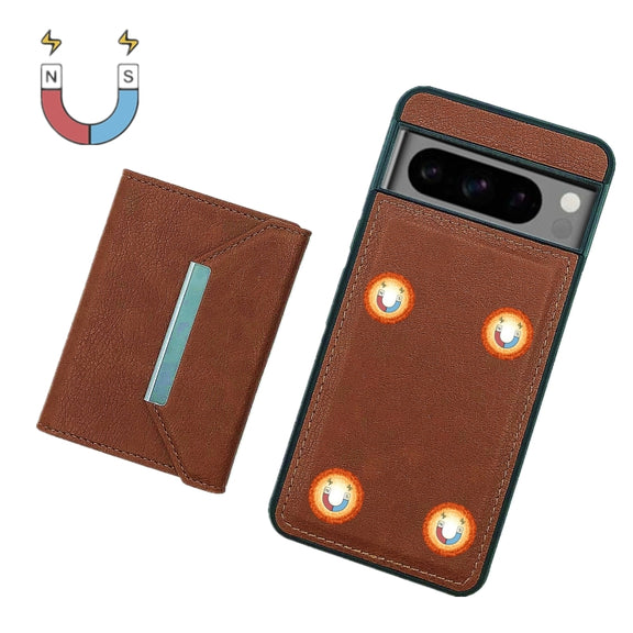 For Google Pixel 9 Pro XL Solid Color Metal Buckle Card Slots Bag Phone Case(Brown)