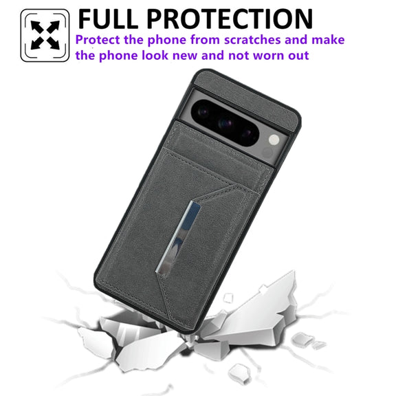 For Google Pixel 9 Pro XL Solid Color Metal Buckle Card Slots Bag Phone Case(Grey)