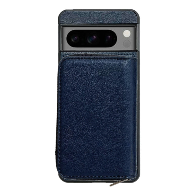 For Google Pixel 9 / 9 Pro Solid Color Zipper 11-Card Slots Bag Phone Case with Lanyard(Blue)