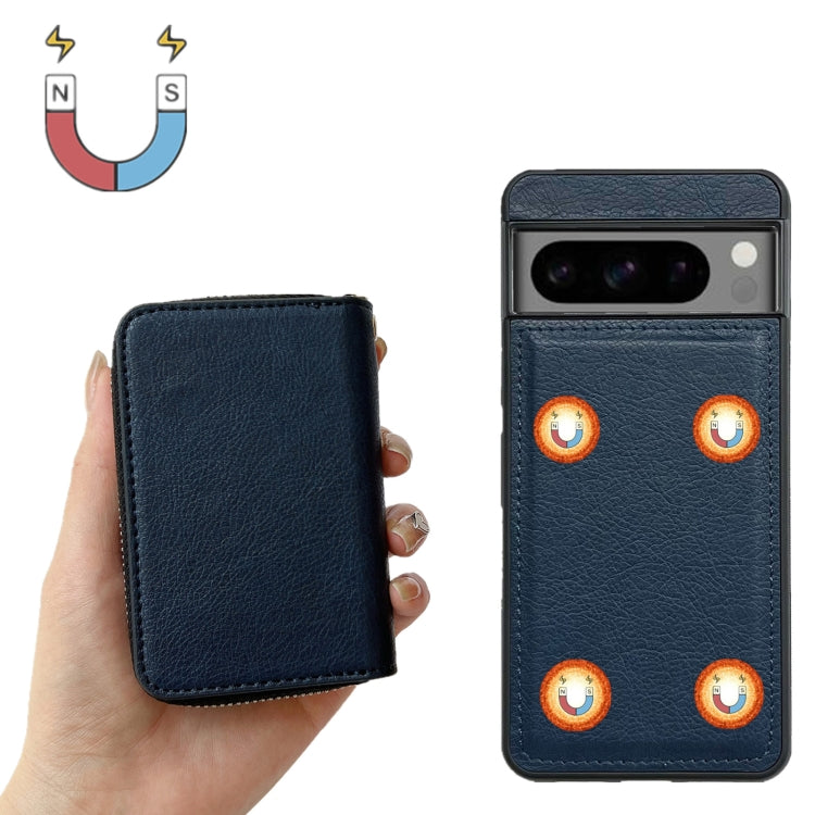 For Google Pixel 9 / 9 Pro Solid Color Zipper 11-Card Slots Bag Phone Case with Lanyard(Blue)