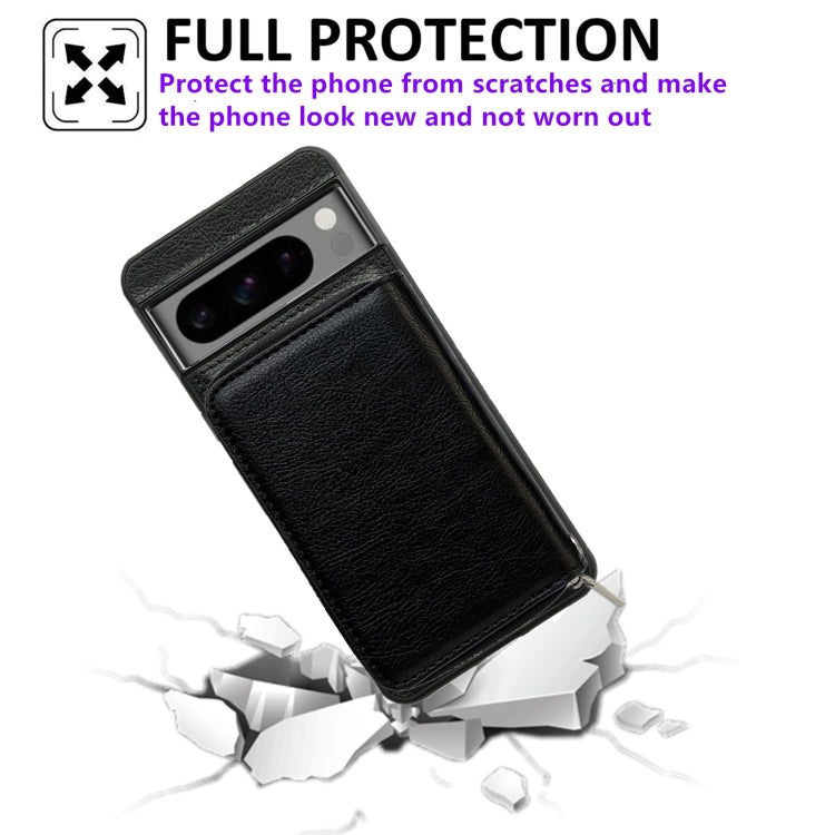 For Google Pixel 9 / 9 Pro Solid Color Zipper 11-Card Slots Bag Phone Case with Lanyard(Black)