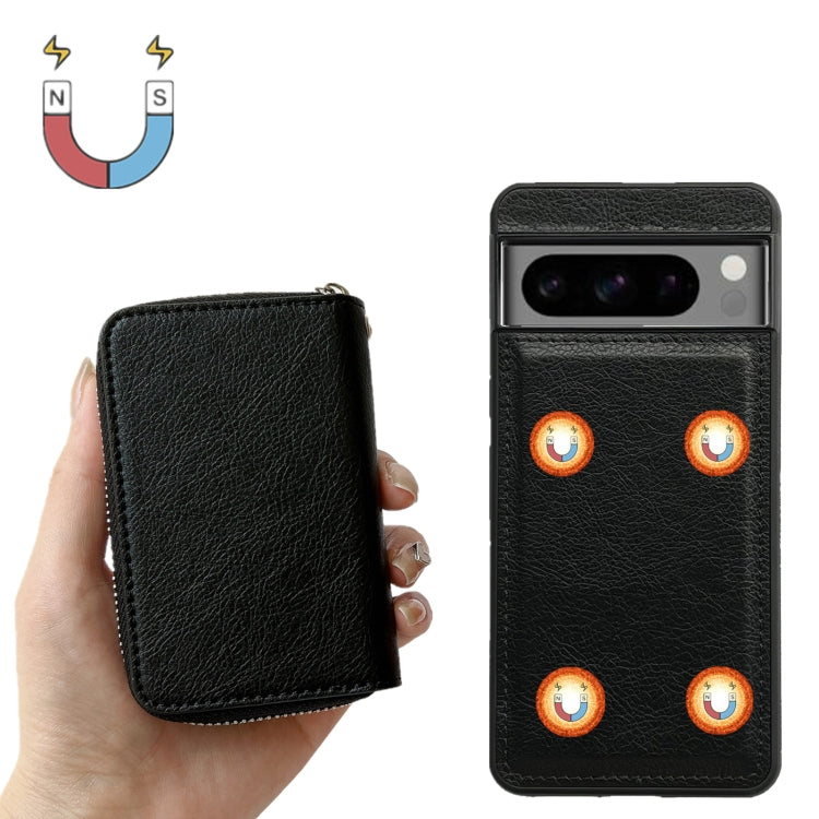 For Google Pixel 9 / 9 Pro Solid Color Zipper 11-Card Slots Bag Phone Case with Lanyard(Black)