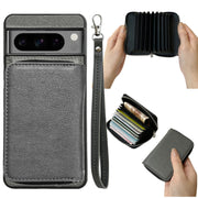 For Google Pixel 9 / 9 Pro Solid Color Zipper 11-Card Slots Bag Phone Case with Lanyard(Grey)